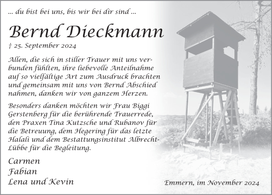 Traueranzeige von Bernd Dieckmann von Deister- und Weserzeitung