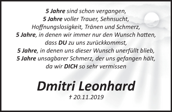 Traueranzeige von Dmitri Leonhard von Deister- und Weserzeitung