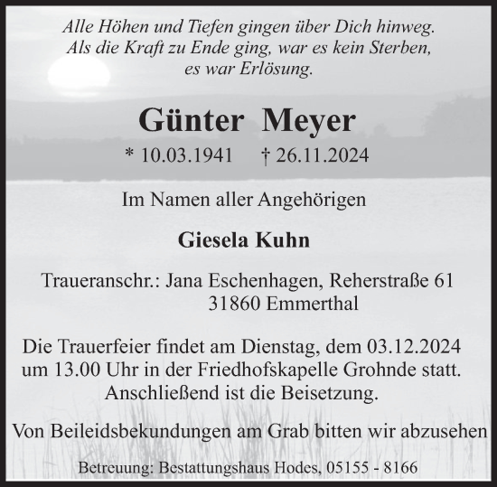 Traueranzeige von Günter Meyer von Deister- und Weserzeitung