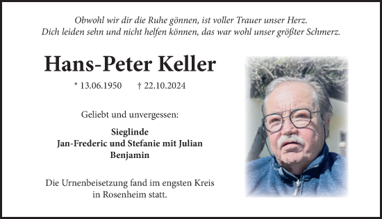 Traueranzeige von Hans-Peter Keller von Deister- und Weserzeitung