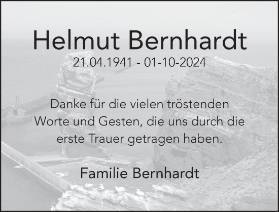 Traueranzeige von Helmut Bernhardt von Deister- und Weserzeitung