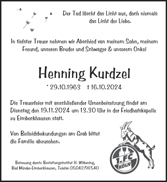 Traueranzeige von Henning Kurdzel von Neue Deister-Zeitung