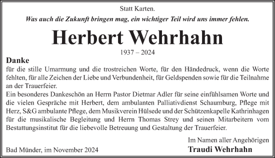 Traueranzeige von Herbert Wehrhahn von Neue Deister-Zeitung