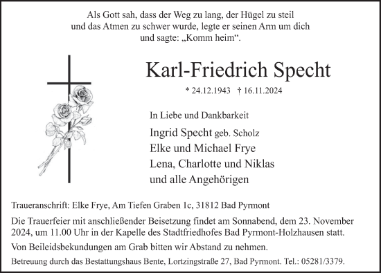 Traueranzeige von Karl-Friedrich Specht von Deister- und Weserzeitung