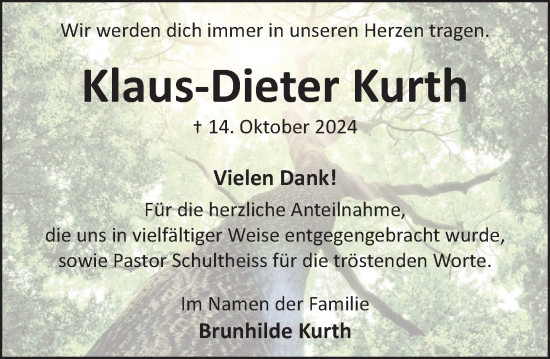 Traueranzeige von Klaus-Dieter Kurth von Neue Deister-Zeitung