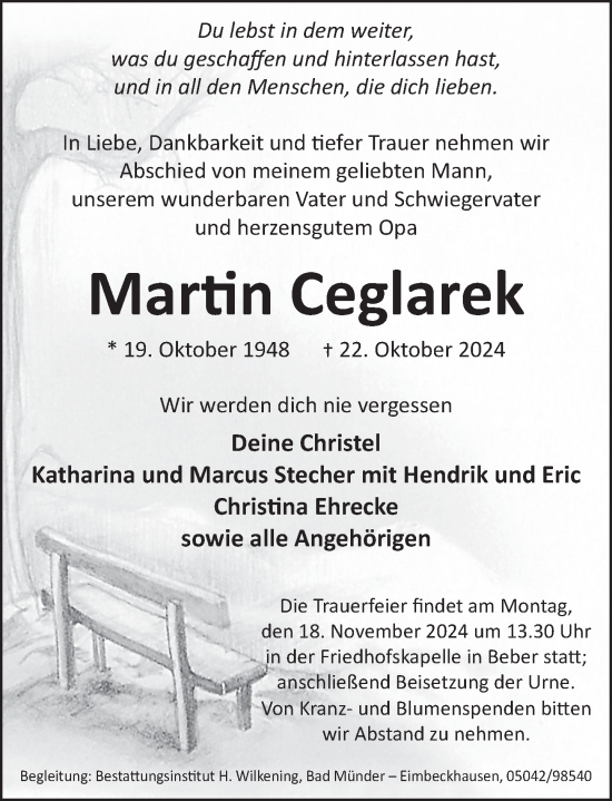 Traueranzeige von Martin Ceglarek von Neue Deister-Zeitung