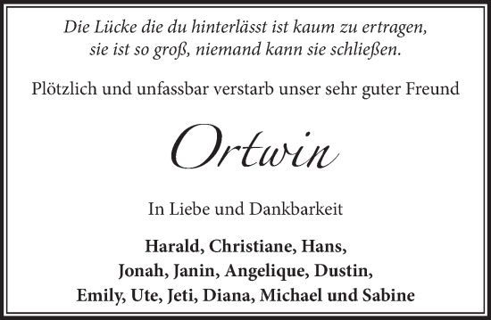 Traueranzeige von Ortwin  von Neue Deister-Zeitung