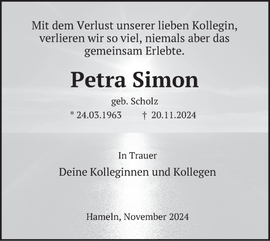 Traueranzeige von Petra Simon von Deister- und Weserzeitung