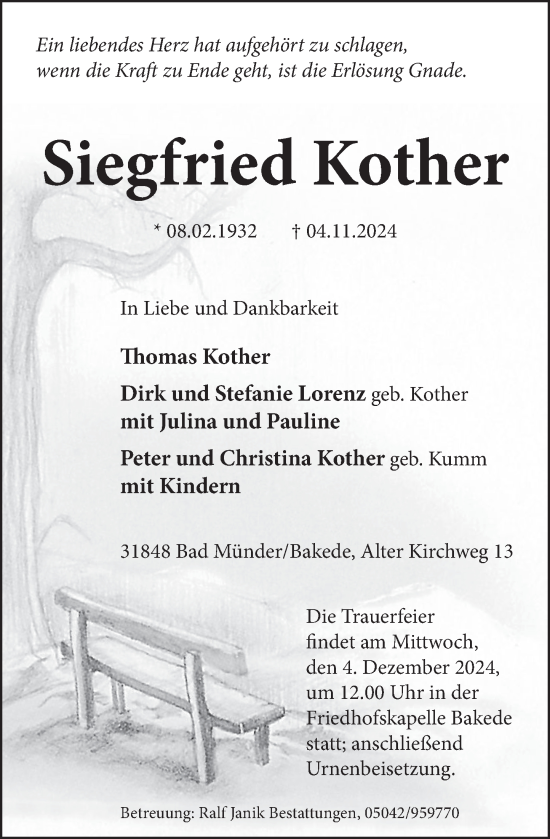 Traueranzeige von Siegfried Kother von Neue Deister-Zeitung