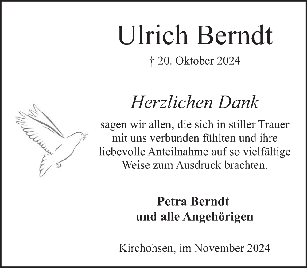  Traueranzeige für Ulrich Berndt vom 23.11.2024 aus Deister- und Weserzeitung