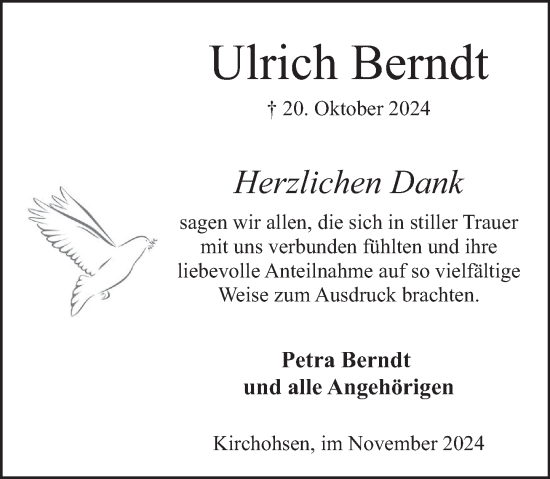 Traueranzeige von Ulrich Berndt von Deister- und Weserzeitung