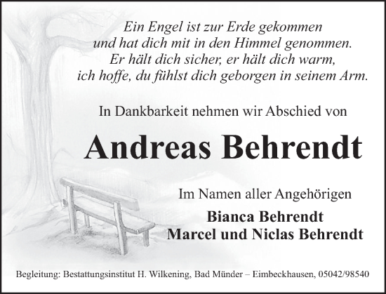 Traueranzeige von Andreas Behrendt von Neue Deister-Zeitung