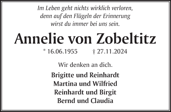 Traueranzeige von Annelie  von Zobeltitz von Deister- und Weserzeitung