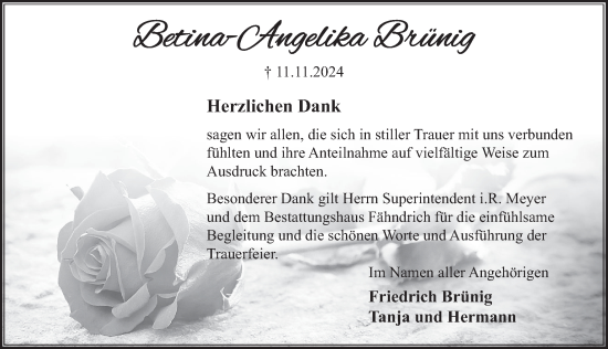 Traueranzeige von Betina-Angelika Brünig von Deister- und Weserzeitung