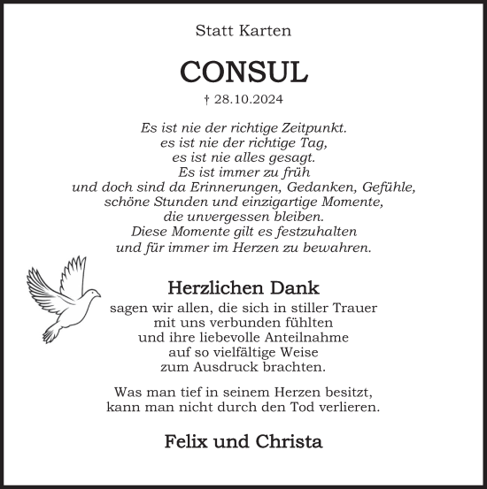 Traueranzeige von Consul  von Deister- und Weserzeitung