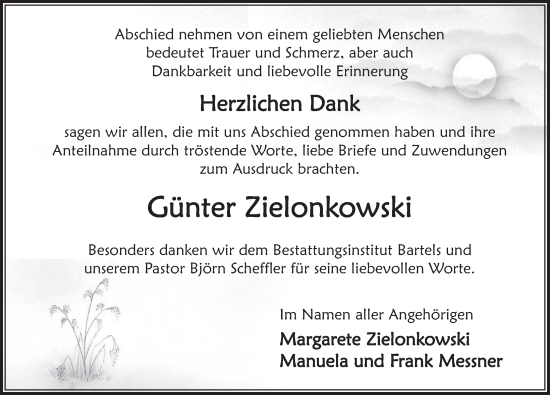 Traueranzeige von Günter Zielonkowski von Deister- und Weserzeitung