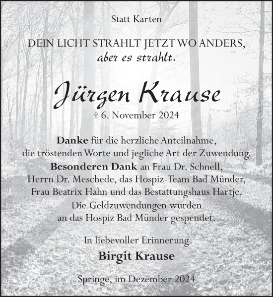 Traueranzeige von Jürgen Krause von Neue Deister-Zeitung