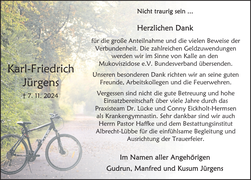  Traueranzeige für Karl-Friedrich Jürgens vom 07.12.2024 aus Deister- und Weserzeitung