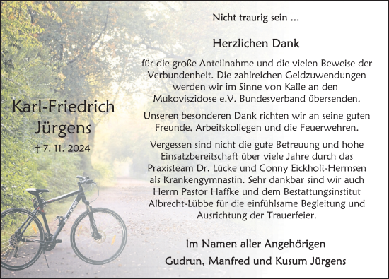 Traueranzeige von Karl-Friedrich Jürgens von Deister- und Weserzeitung