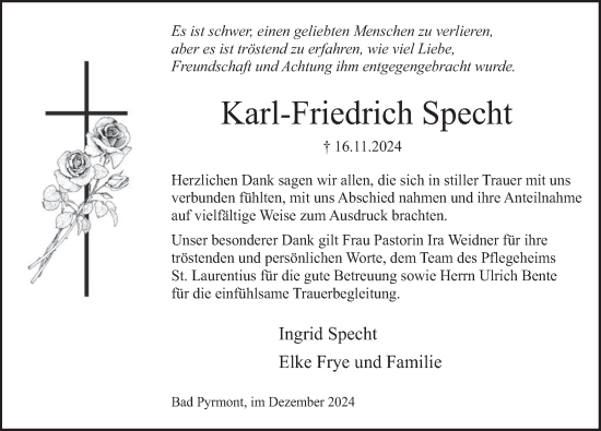 Traueranzeige von Karl-Friedrich Specht von Deister- und Weserzeitung