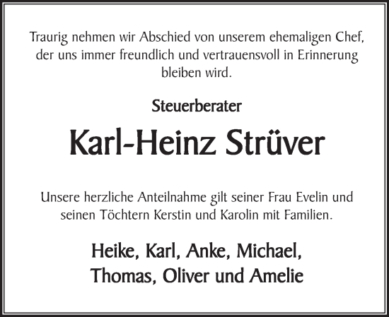 Traueranzeige von Karl-Heinz Strüver von Deister- und Weserzeitung