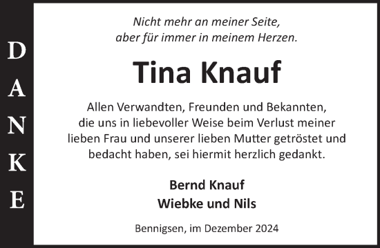 Traueranzeige von Tina Knauf von Neue Deister-Zeitung