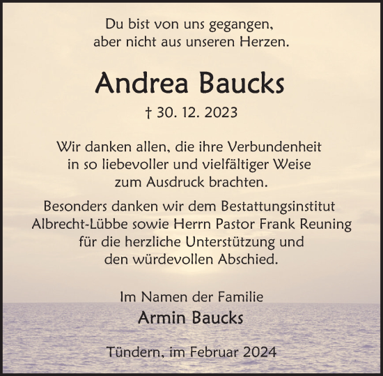 Traueranzeige von Andrea Baucks von Deister- und Weserzeitung