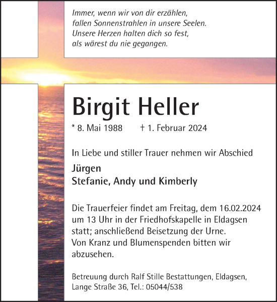 Traueranzeige von Birgit Heller von Neue Deister-Zeitung