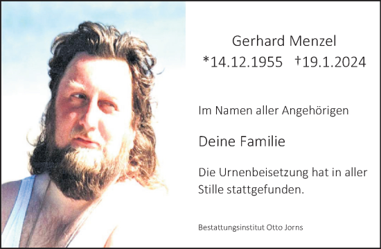 Traueranzeige von Gerhard Menzel von Deister- und Weserzeitung
