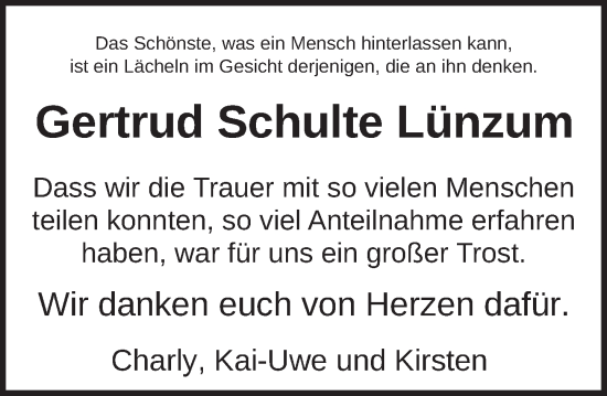 Traueranzeige von Gertrud Schulte Lünzum von Neue Deister-Zeitung