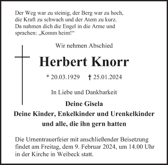 Traueranzeige von Herbert Knorr von Deister- und Weserzeitung
