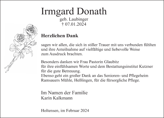 Traueranzeige von Irmgard Donath von Deister- und Weserzeitung