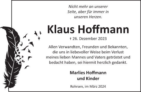 Traueranzeige von Klaus Hoffmann von Neue Deister-Zeitung