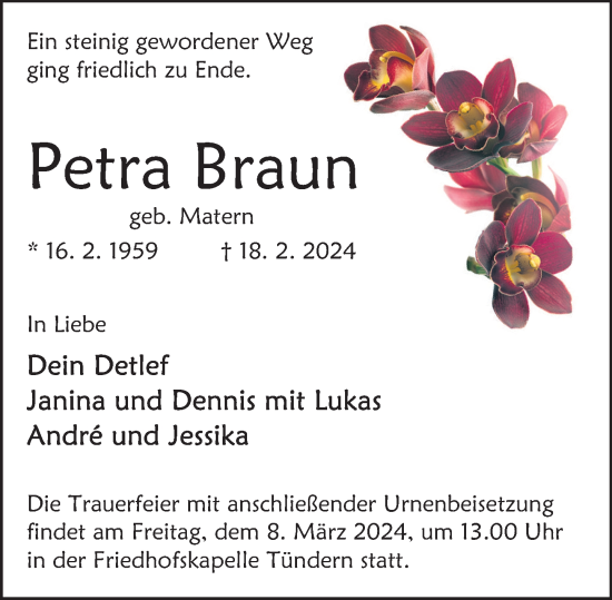 Traueranzeige von Petra Braun von Deister- und Weserzeitung