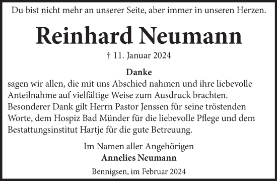 Traueranzeige von Reinhard Neumann von Neue Deister-Zeitung