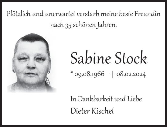 Traueranzeige von Sabine Stock von Deister- und Weserzeitung