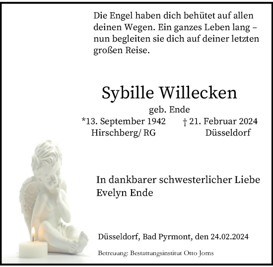 Traueranzeige von Sybille Willecken von Deister- und Weserzeitung