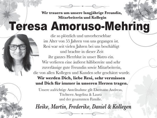 Traueranzeige von Teresa Amoruso-Mehring von Deister- und Weserzeitung