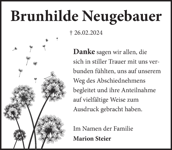 Traueranzeige von Brunhilde Neugebauer von Neue Deister-Zeitung