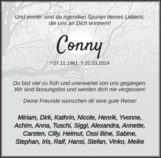 Traueranzeige von Conny  von Deister- und Weserzeitung