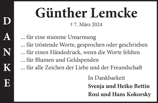 Traueranzeige von Günther Lemcke von Neue Deister-Zeitung
