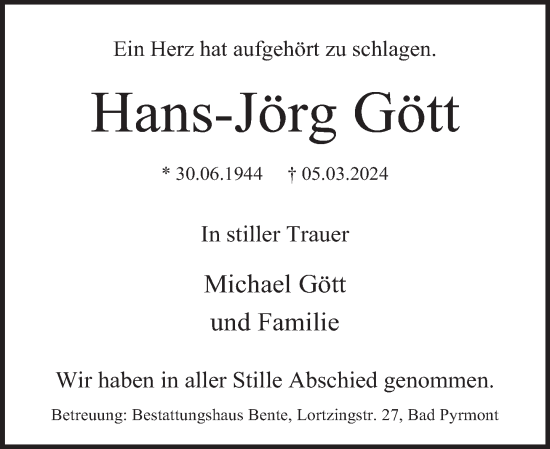Traueranzeige von Hans-Jörg Gött von Deister- und Weserzeitung