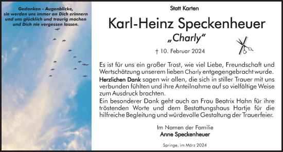 Traueranzeige von Karl-Heinz Speckenheuer von Neue Deister-Zeitung