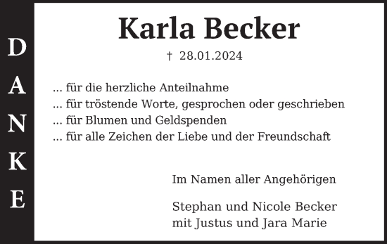 Traueranzeige von Karla Becker von Neue Deister-Zeitung