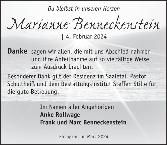 Traueranzeige von Marianne Benneckenstein von Neue Deister-Zeitung