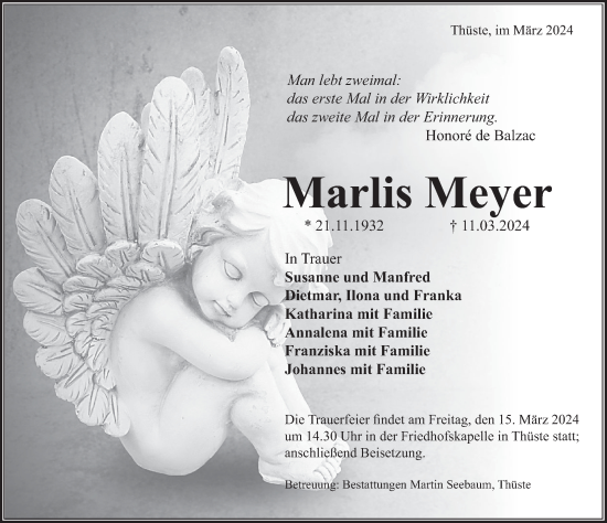Traueranzeige von Marlis Meyer von Deister- und Weserzeitung