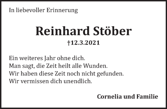 Traueranzeige von Reinhard Stöber von Deister- und Weserzeitung