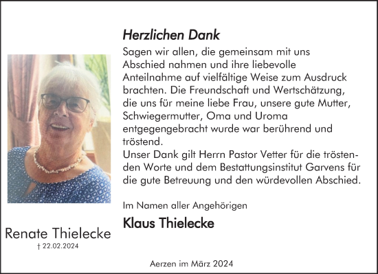 Traueranzeige von Renate Thielecke von Deister- und Weserzeitung