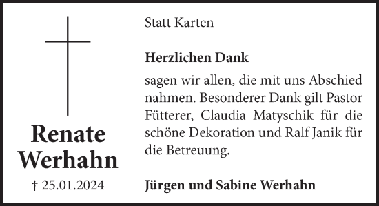 Traueranzeige von Renate Werhahn von Neue Deister-Zeitung