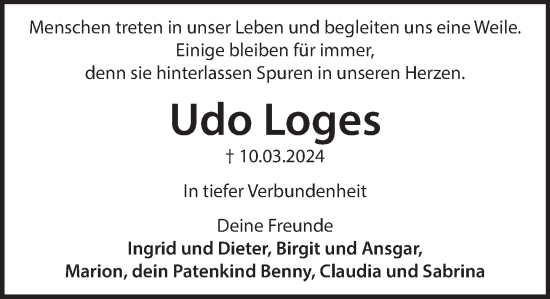 Traueranzeige von Udo Loges von Deister- und Weserzeitung